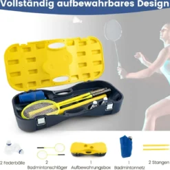 Badminton Netzständer tragbares Federballspiel mit Schlägern Komplett Badminton Set