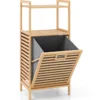 Badregal mit 43 L Ausklappbarer Wäschekorb Regal aus Bambus Badschrank mit 2 Ablagen Natur 43,5 x 33 x 96 cm