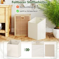 Badregal mit Wäschekorb 68 L Regal aus Bambus Badschrank mit Ablage Natur 50 x 35 x 64 cm