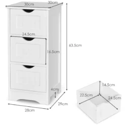 Badschrank Bodenschrank mit 3 Schubladen 30,5 x 30,5 x 63,5 cm Weiß