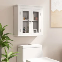 Badschrank Holz Hängeschrank mit Verstellbarem Einlegeboden 51 x 17 x 51 cm Weiß