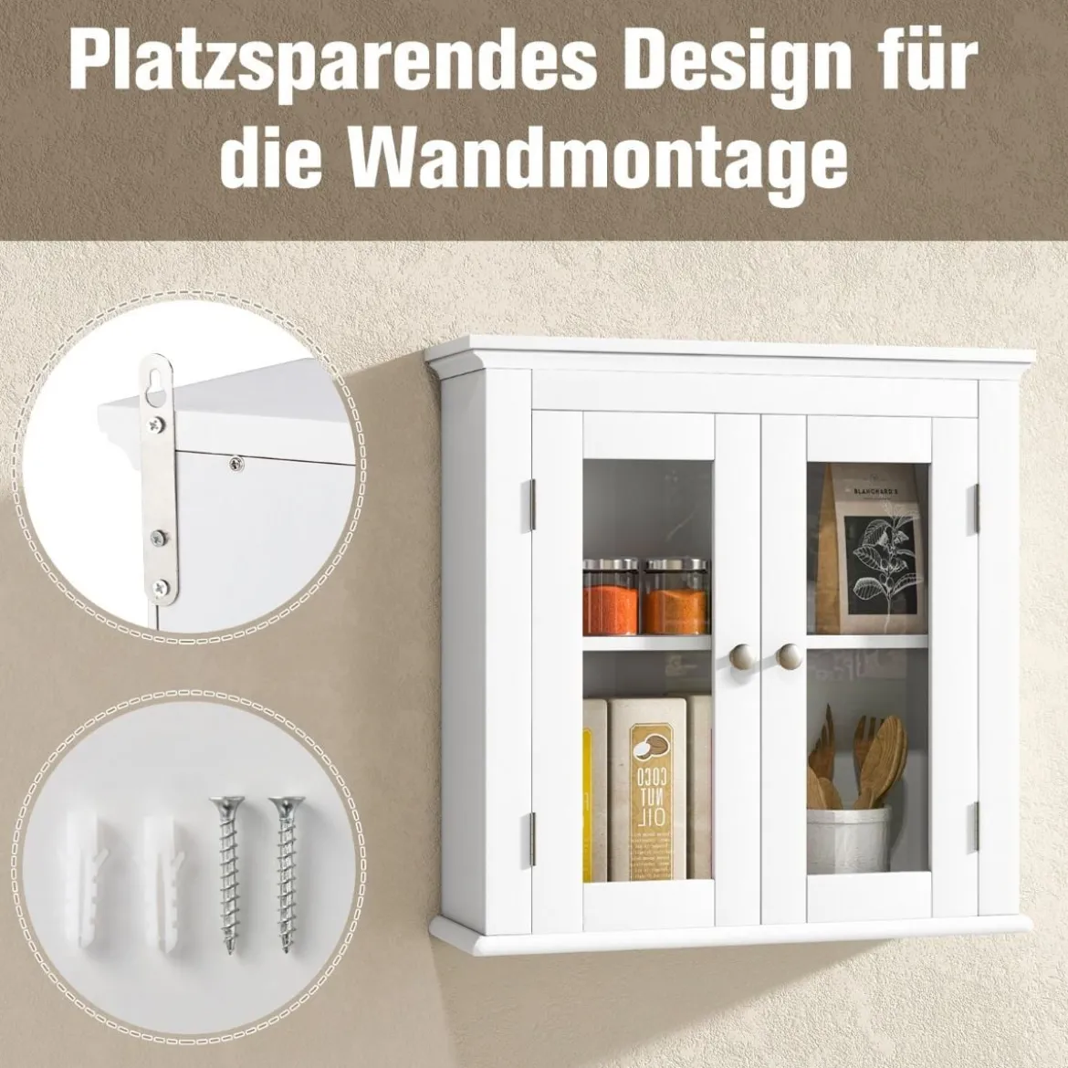 Badschrank Holz Hängeschrank mit Verstellbarem Einlegeboden 51 x 17 x 51 cm Weiß