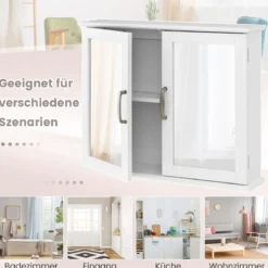 Badschrank mit Doppelten Spiegeltüren & 2 Regalen 60 x 50 x 14,5 cm Weiß