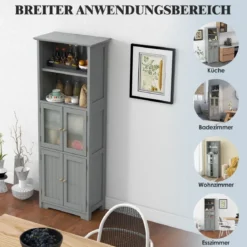 Badschrank mit Glastüren 2 offenen Fächern und verstellbaren Regalen Grau/Schwarz/Weiß