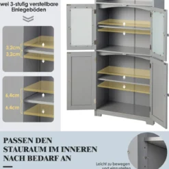 Badschrank mit Glastüren 2 offenen Fächern und verstellbaren Regalen Grau/Schwarz/Weiß