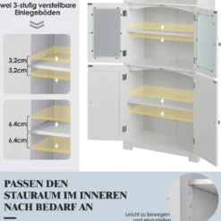 Badschrank mit Glastüren 2 offenen Fächern und verstellbaren Regalen Grau/Schwarz/Weiß