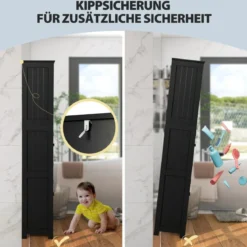 Badschrank mit Glastüren 2 offenen Fächern und verstellbaren Regalen Grau/Schwarz/Weiß