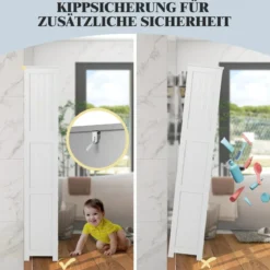 Badschrank mit Glastüren 2 offenen Fächern und verstellbaren Regalen Grau/Schwarz/Weiß
