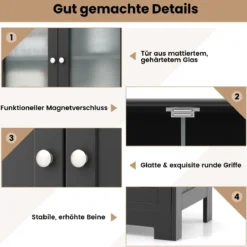 Badschrank mit 2 Schubladen und 4 Türen Badezimmerschrank mit verstellbaren Regalen Schwarz