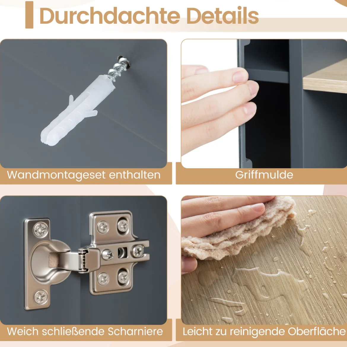Badschrank mit Spiegel & Verstellbarem Regal & Seitenfächer Wandmontierter Badezimmerschrank