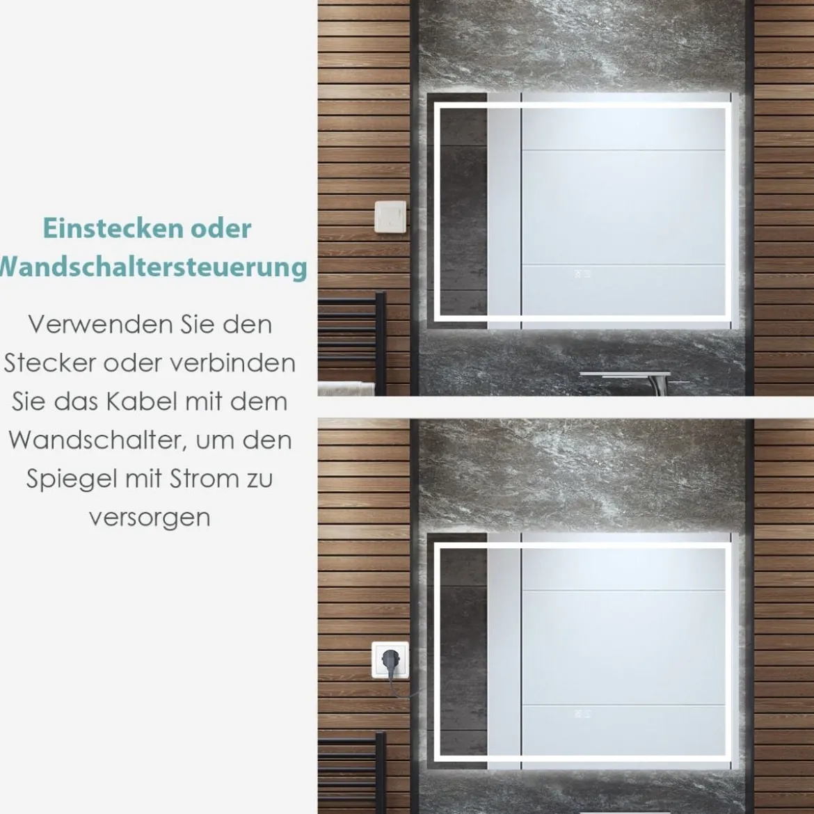 Badspiegel LED-Spiegel mit Einstellbarer Helligkeit und Farbtemperatur 80 x 60 cm