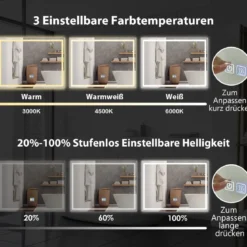 Badspiegel LED-Spiegel mit Einstellbarer Helligkeit und Farbtemperatur 80 x 60 cm