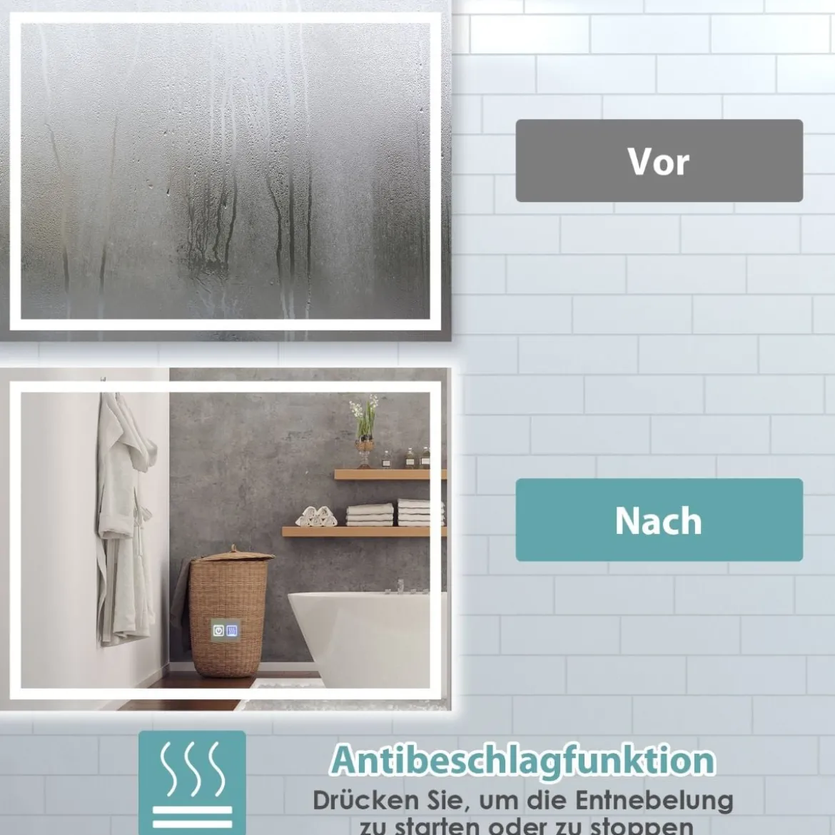 Badspiegel LED-Spiegel mit Einstellbarer Helligkeit und Farbtemperatur 80 x 60 cm
