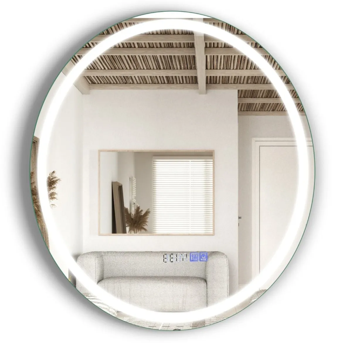 Badspiegel mit Anti-Beschlage Uhr Touchschalter & Memory-Funktion Spiegelheizung LED Spiegel dimmbar 3000K-6000K 60 x 60 cm