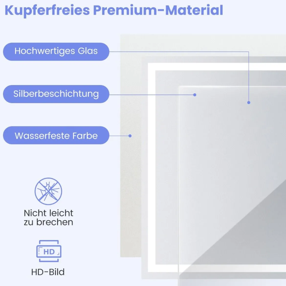 Badspiegel mit Anti-Beschlage Spiegelheizung & Anzeige 3000K-6500K Dimmbarer LED-Spiegel