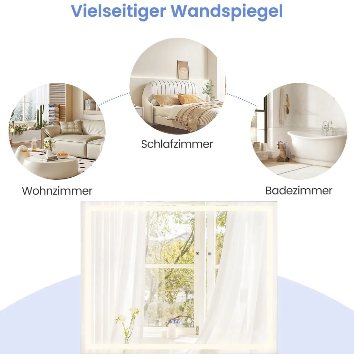 Badspiegel mit Anti-Beschlage Spiegelheizung & Anzeige 3000K-6500K Dimmbarer LED-Spiegel