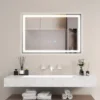 Badspiegel mit Anti-Beschlage Uhr Touchschalter & Memory-Funktion Spiegelheizung LED Spiegel dimmbar Badezimmerspiegel 3000K-6000K 60 x 40 cm