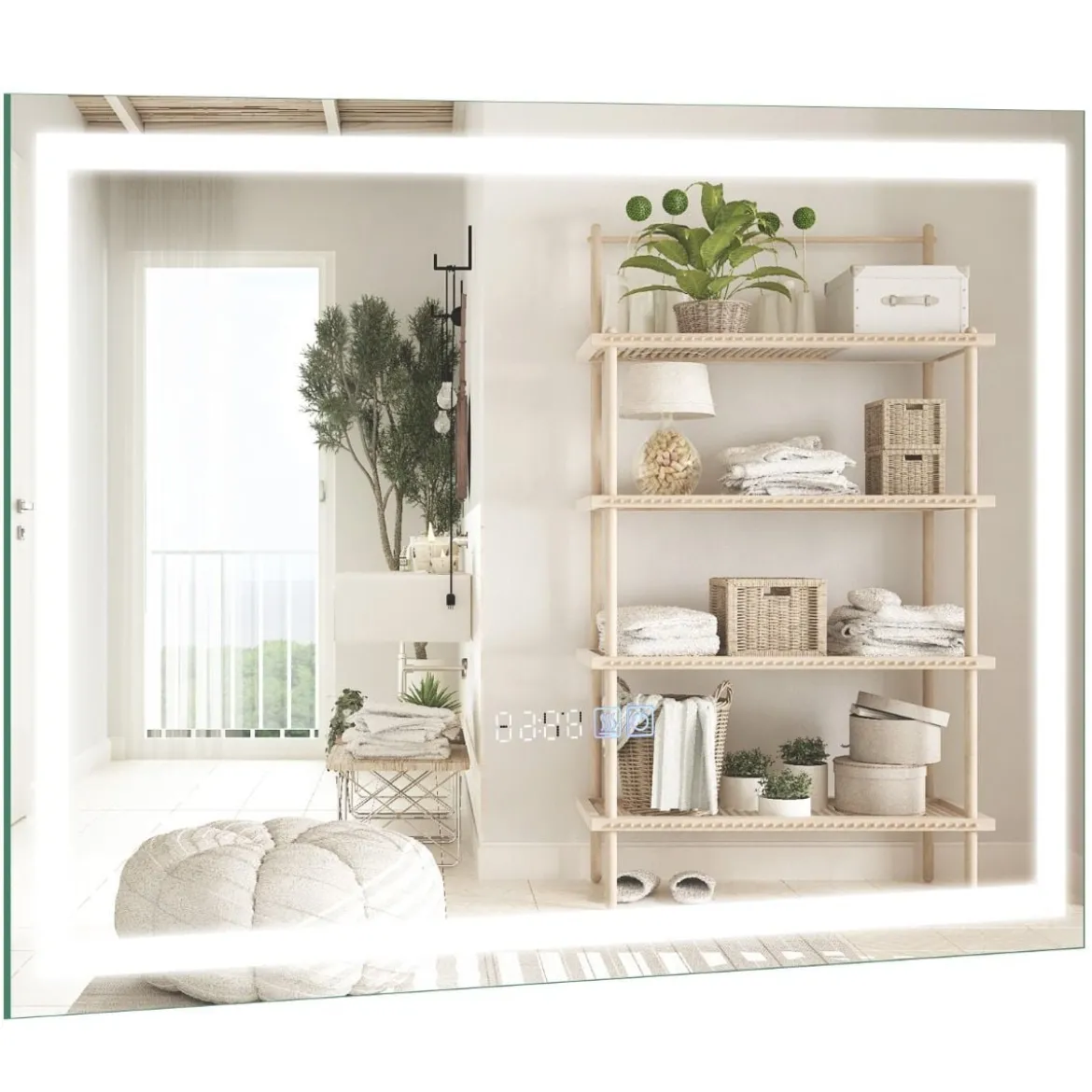 Badspiegel mit Anti-Beschlage Uhr Touchschalter & Memory-Funktion Spiegelheizung LED Spiegel dimmbar Badezimmerspiegel 3000K-6000K 60 x 40 cm