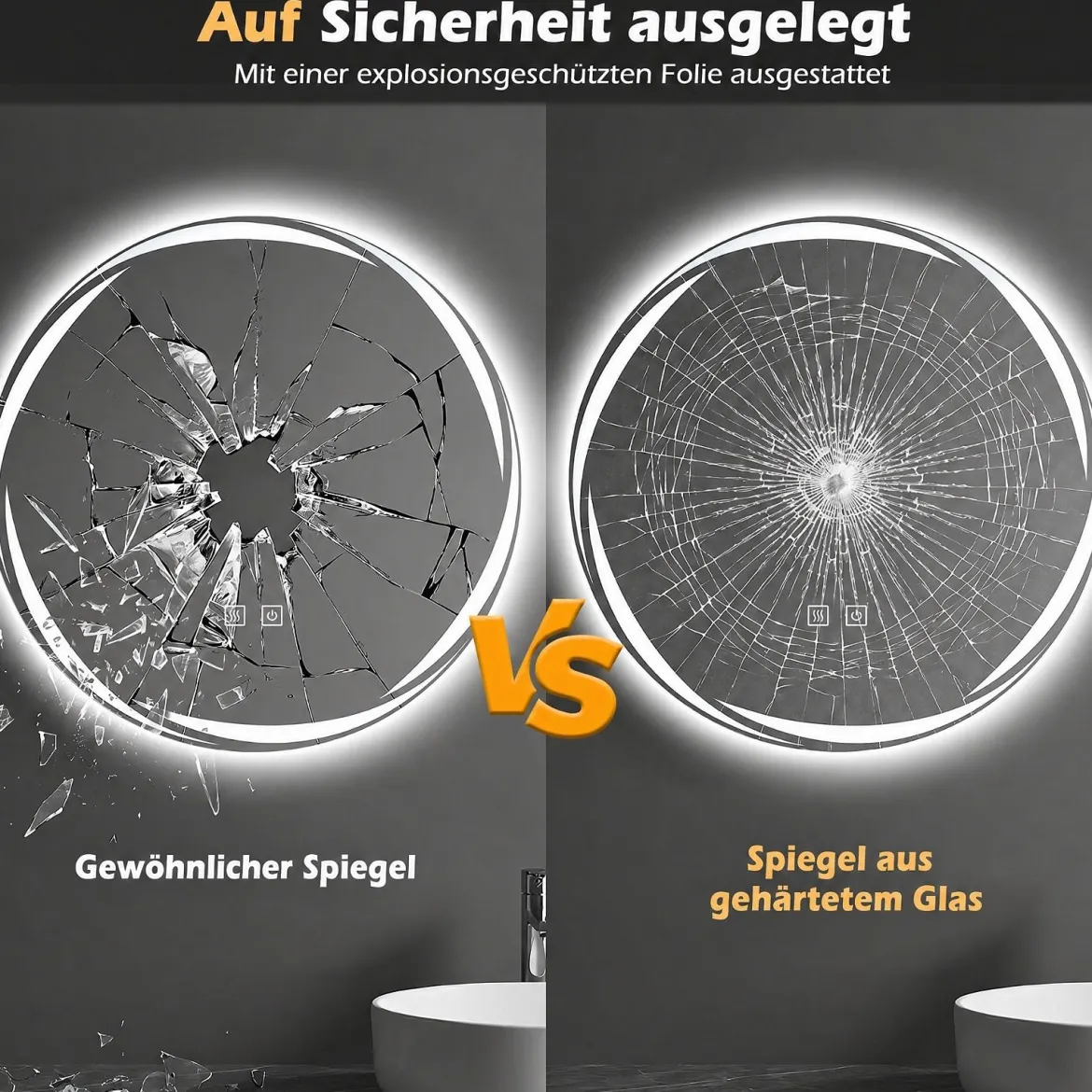 Badspiegel mit Beleuchtung 50 cm Runder LED Badezimmerspiegel Dimmbar mit 3 Lichtfarben