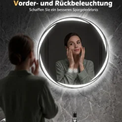 Badspiegel mit Beleuchtung 50 cm Runder LED Badezimmerspiegel Dimmbar mit 3 Lichtfarben
