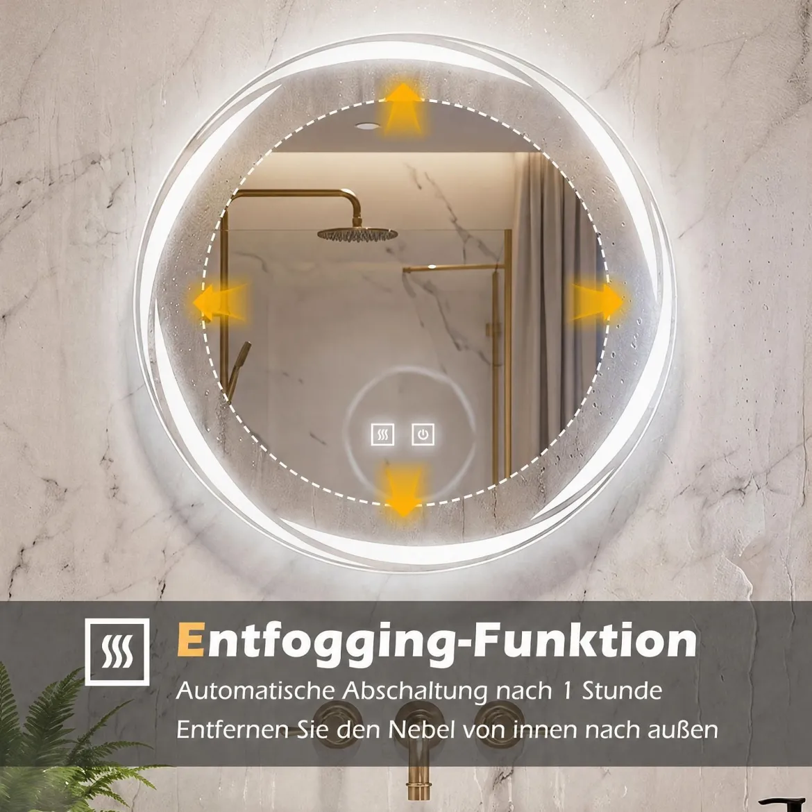 Badspiegel mit Beleuchtung 50 cm Runder LED Badezimmerspiegel Dimmbar mit 3 Lichtfarben