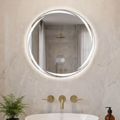 Badspiegel mit Beleuchtung 50 cm Runder LED Badezimmerspiegel Dimmbar mit 3 Lichtfarben