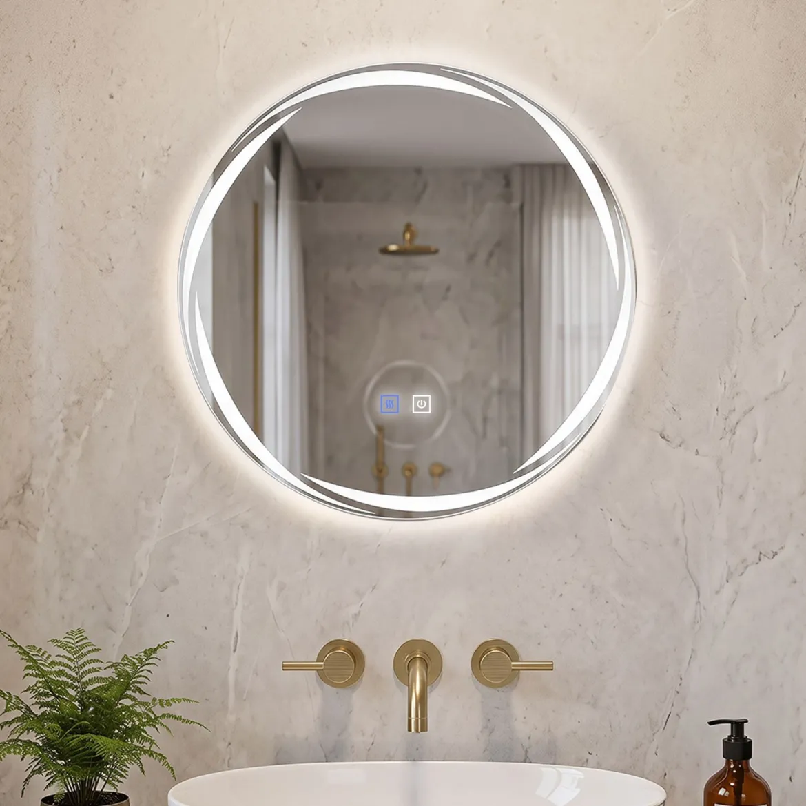 Badspiegel mit Beleuchtung 50 cm Runder LED Badezimmerspiegel Dimmbar mit 3 Lichtfarben