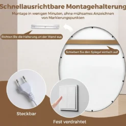 Badspiegel mit Beleuchtung 60 x 50 cm Ovaler Dimmbarer LED Wandspiegelmit 3 Lichtfarben