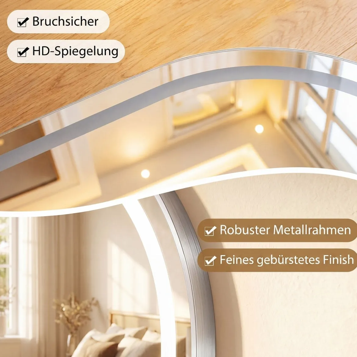 Badspiegel mit Beleuchtung 50 x 80 cm LED Badezimmerspiegel Oval Beschlagfreier Wandspiegel Silber