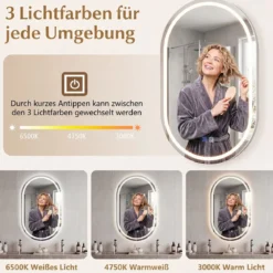 Badspiegel mit Beleuchtung 50 x 80 cm LED Badezimmerspiegel Oval Beschlagfreier Wandspiegel Silber