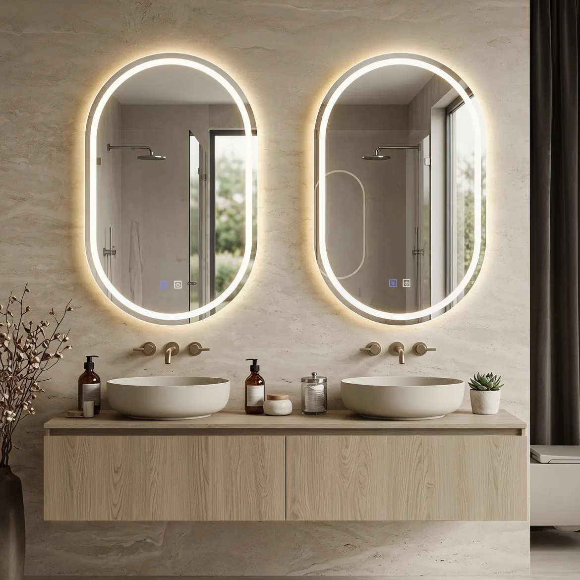 Badspiegel mit Beleuchtung 50 x 80 cm LED Badezimmerspiegel Oval Beschlagfreier Wandspiegel Silber