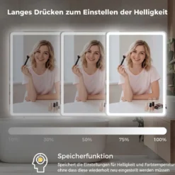 Badspiegel mit LED Beleuchtung & Anti-Beschlag Wandspiegel aus Gehärtetes Glas 70 x 50 x 3 cm