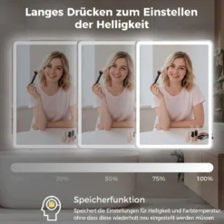 Badspiegel mit LED Beleuchtung & Anti-Beschlag Wandspiegel aus Gehärtetes Glas 80 x 60 x 3 cm