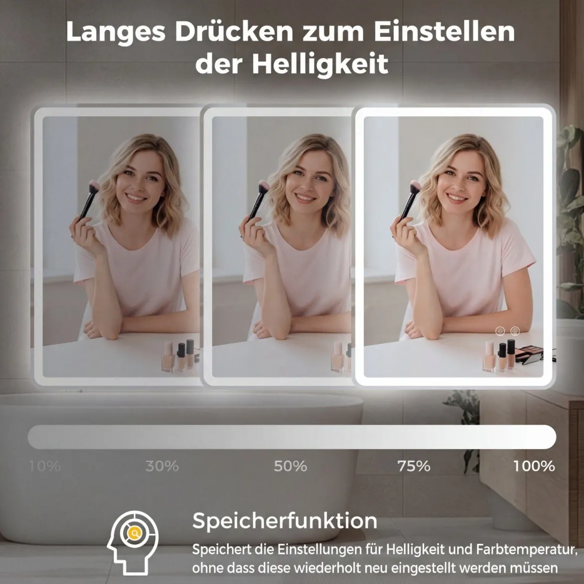 Badspiegel mit LED Beleuchtung & Anti-Beschlag Wandspiegel aus Gehärtetes Glas 80 x 60 x 3 cm