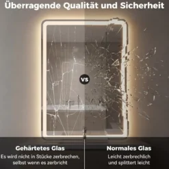 Badspiegel mit LED Beleuchtung & Anti-Beschlag Wandspiegel aus Gehärtetes Glas 80 x 60 x 3 cm