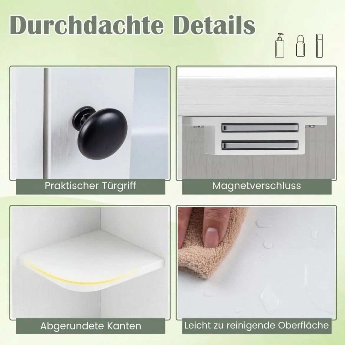 Bad Spiegelschrank mit 3 Innenablagen & 6 Offenen Fächern Badschrank mit Spiegel Weiß
