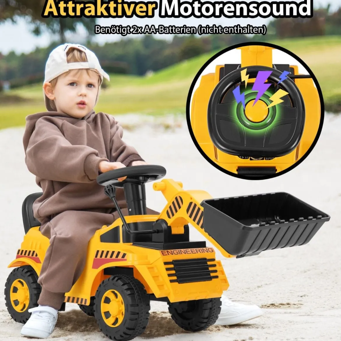 Bagger zum aufsitzen mit Verstellbarer Schaufel & Stauraum unter Sitz Sitzbagger Kinderbagger
