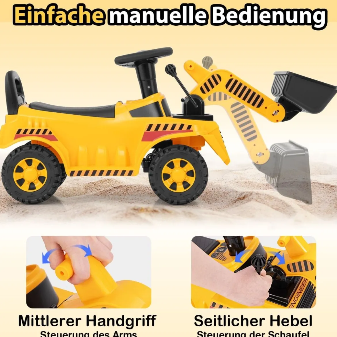 Bagger zum aufsitzen mit Verstellbarer Schaufel & Stauraum unter Sitz Sitzbagger Kinderbagger