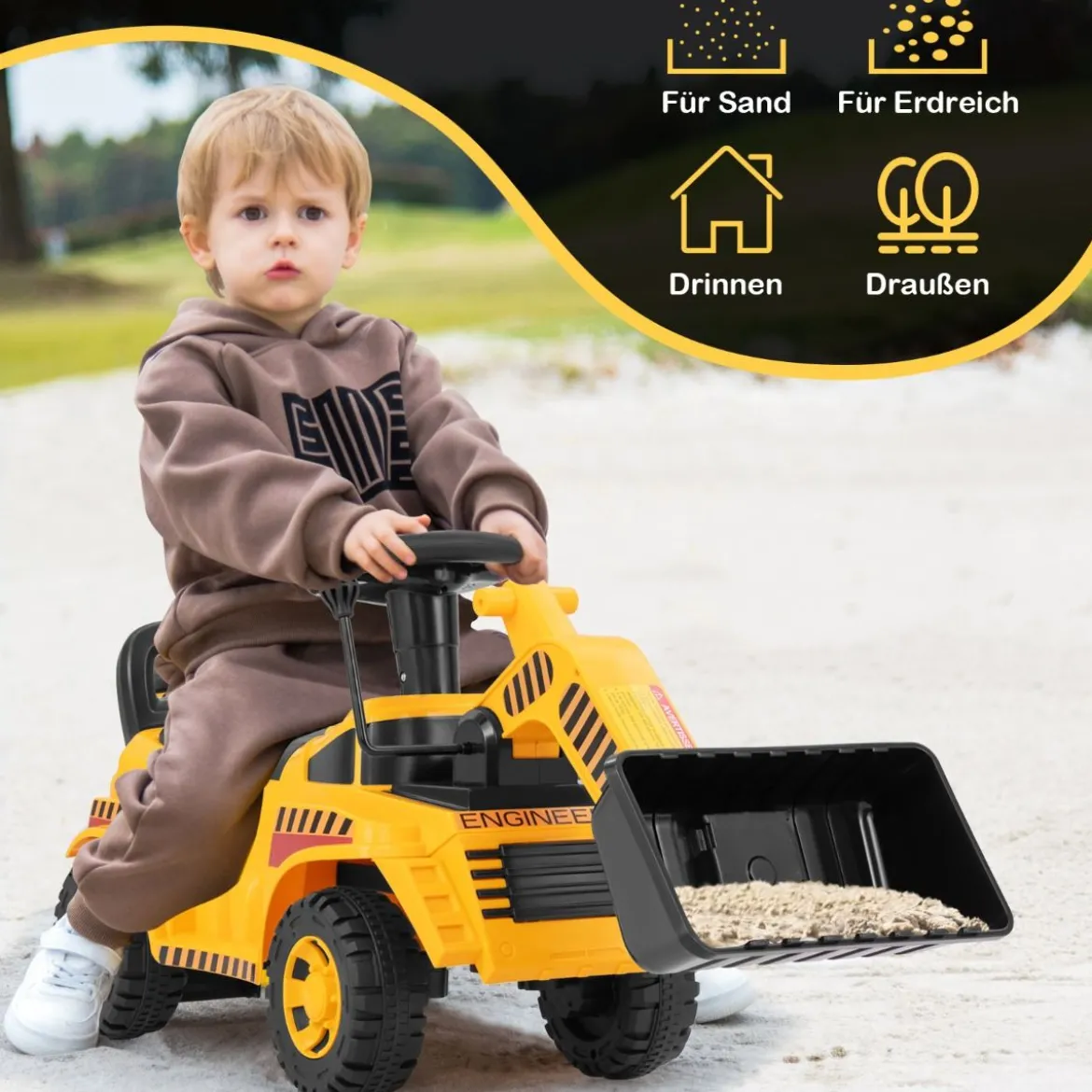 Bagger zum aufsitzen mit Verstellbarer Schaufel & Stauraum unter Sitz Sitzbagger Kinderbagger