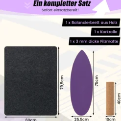 Balance Board aus Holz Balancebrett Balance Trainer Trickboard für zuhause inkl. Korkrolle