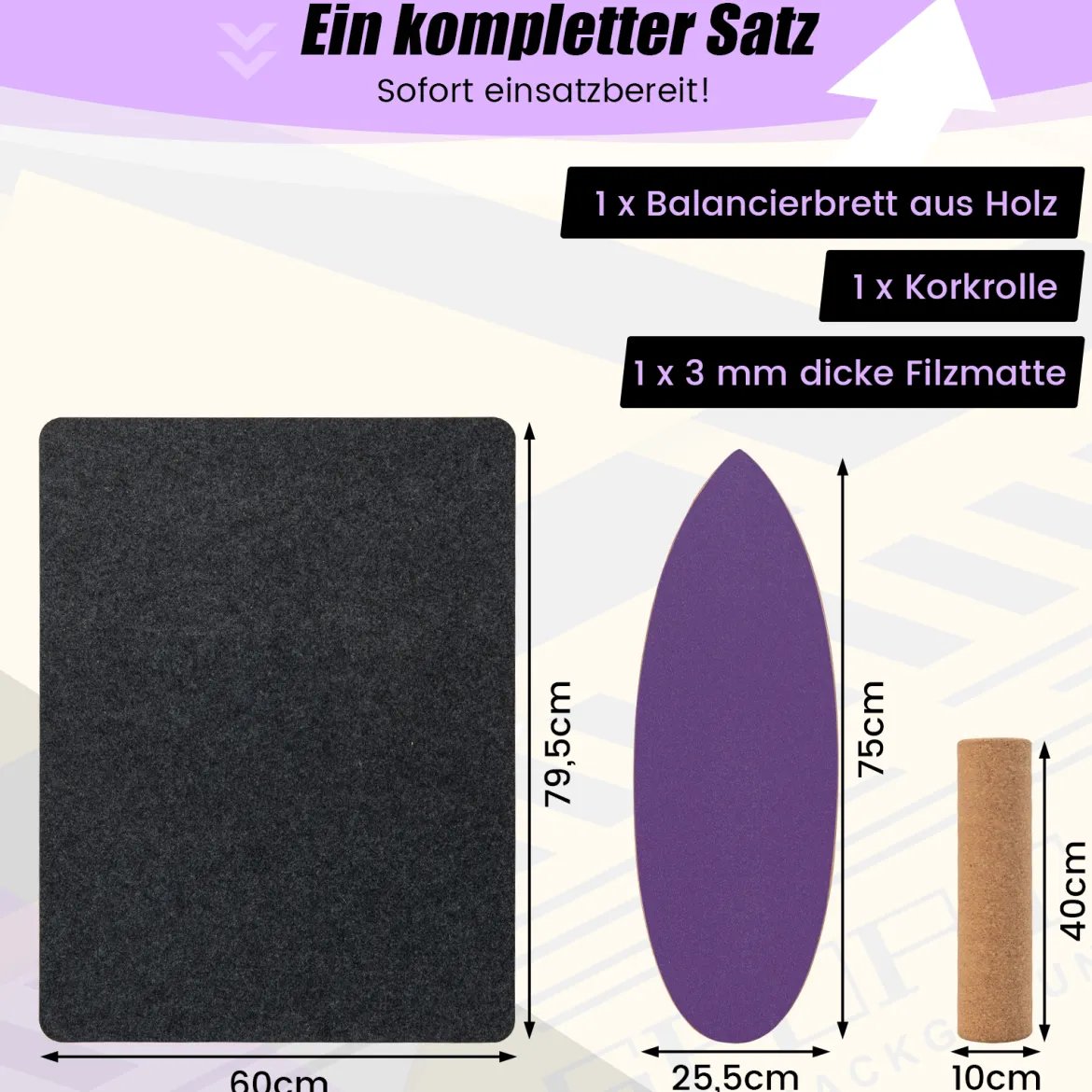 Balance Board aus Holz Balancebrett Balance Trainer Trickboard für zuhause inkl. Korkrolle