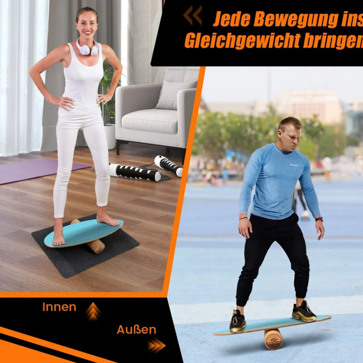 Balance Board aus Holz Balancebrett Balance Trainer Trickboard für zuhause inkl. Korkrolle