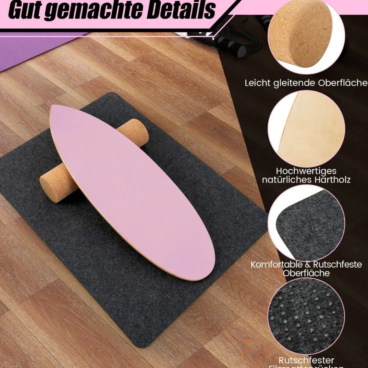 Balance Board aus Holz Balancebrett Balance Trainer Trickboard für zuhause inkl. Korkrolle