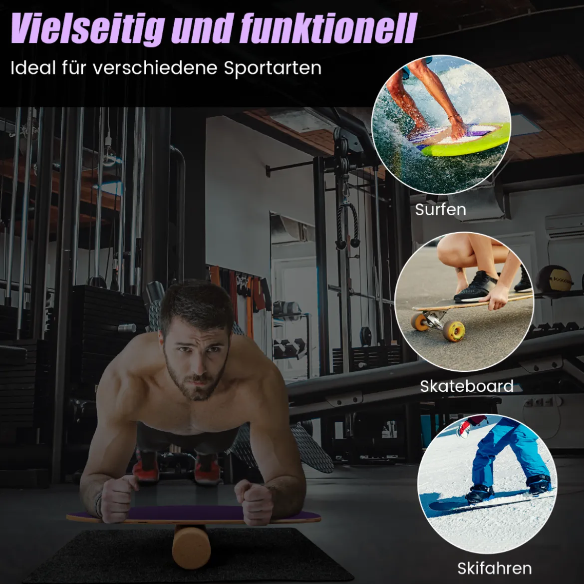 Balance Board aus Holz Balancebrett Balance Trainer Trickboard für zuhause inkl. Korkrolle