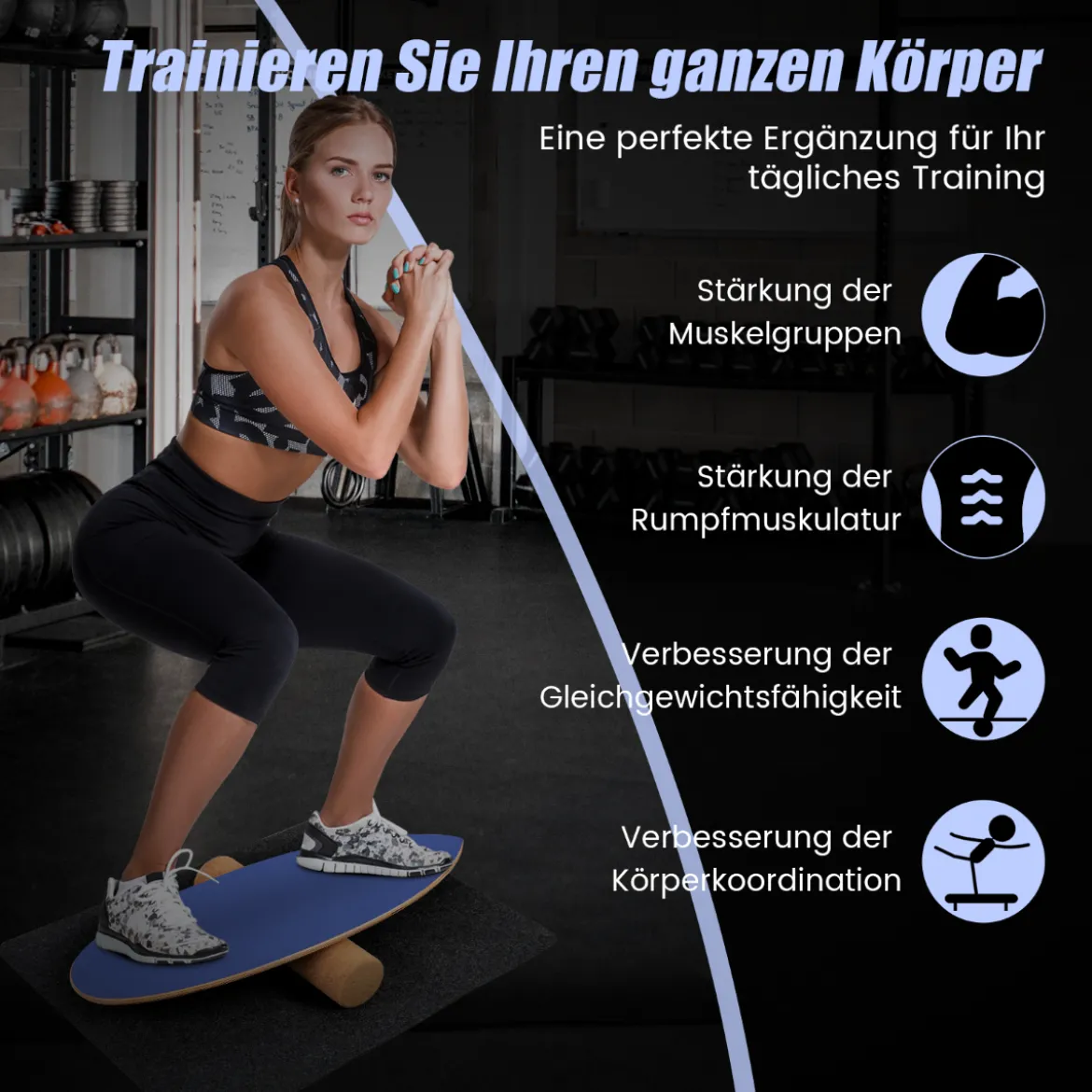 Balance Board aus Holz Balancebrett Balance Trainer Trickboard für zuhause inkl. Korkrolle
