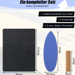 Balance Board aus Holz Balancebrett Balance Trainer Trickboard für zuhause inkl. Korkrolle