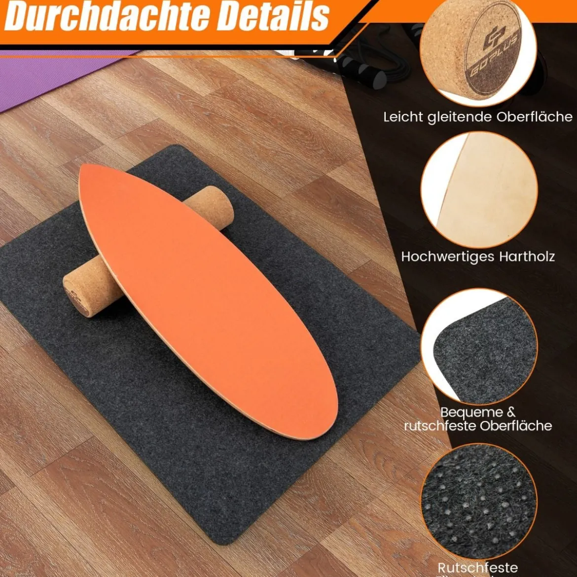 Balance Board aus Holz Balancebrett Balance Trainer Trickboard für zuhause inkl. Korkrolle