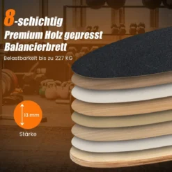 Balance Board aus Holz Balancebrett Balance Trainer Trickboard für zuhause inkl. Korkrolle