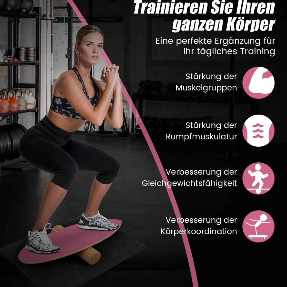 Balance Board aus Holz Balancebrett Balance Trainer Trickboard für zuhause inkl. Korkrolle
