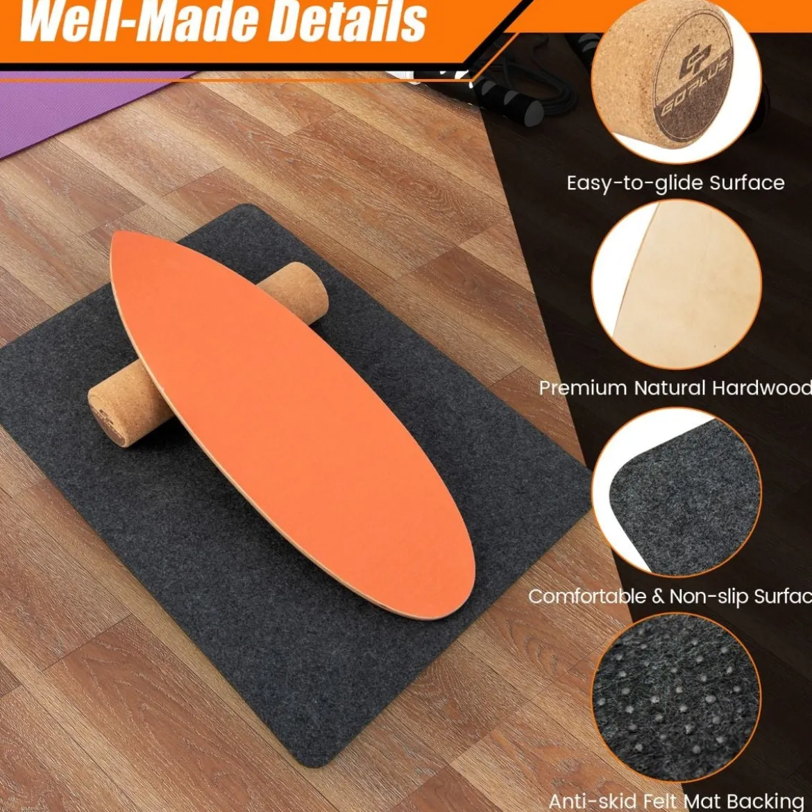 Balance Board aus Holz Balancebrett Balance Trainer Trickboard für zuhause inkl. Korkrolle